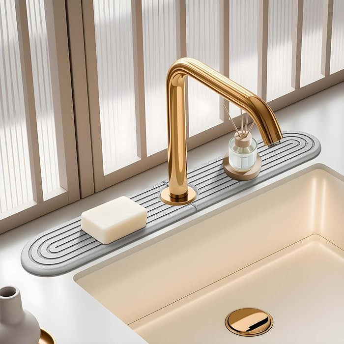 Suouezi Light Gray-Oval 23.6" Diatomite Kitchen Faucet Mat Stone Sink Tray – Quick Drying Super... | Amazon (US)