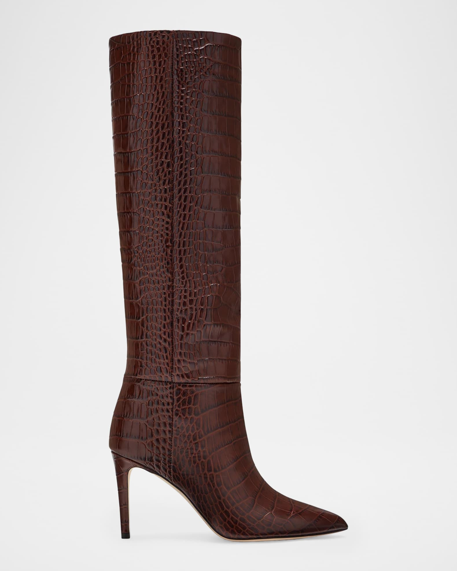 Croc-Embossed Leather Stiletto Boots | Neiman Marcus