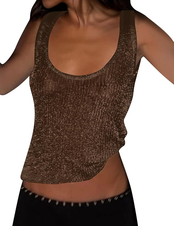 Women Sexy Fishnet Knit Glittering Scoop Neck Crop Tank Going Out Top Sheer Mesh Solid Slim Cropp... | Amazon (US)