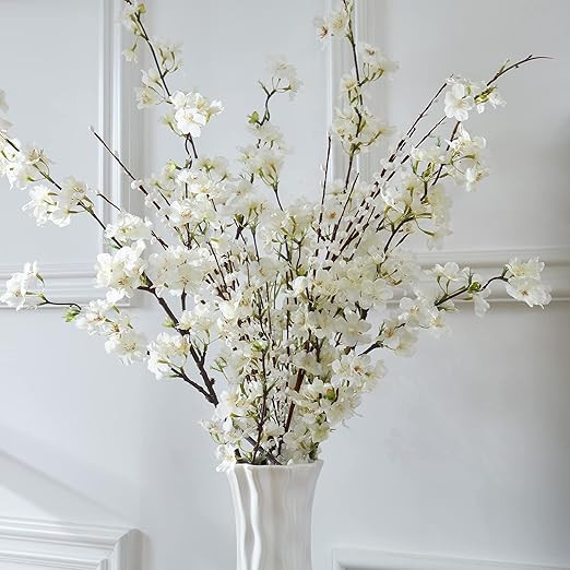 YIBELAAT Artificial Cherry Blossom Flowers, 4pcs Peach Branches Silk Tall Fake Flower Arrangement... | Amazon (US)