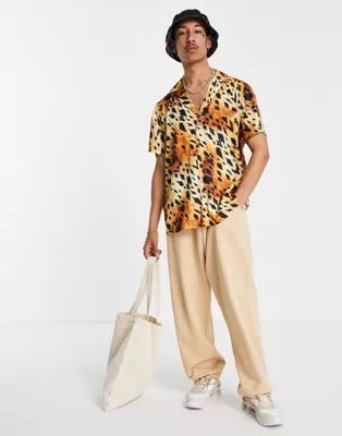 ASOS DESIGN relaxed revere satin leopard print shirt | ASOS (Global)
