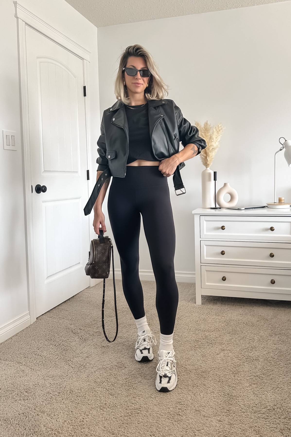 Black leggings outfit 
Tshirt is bra tucked. 
Jacket is from dynamite size small
Socks are aritzia 
Shoes are new balance 530 

#LTKunder100 #LTKFind #LTKstyletip