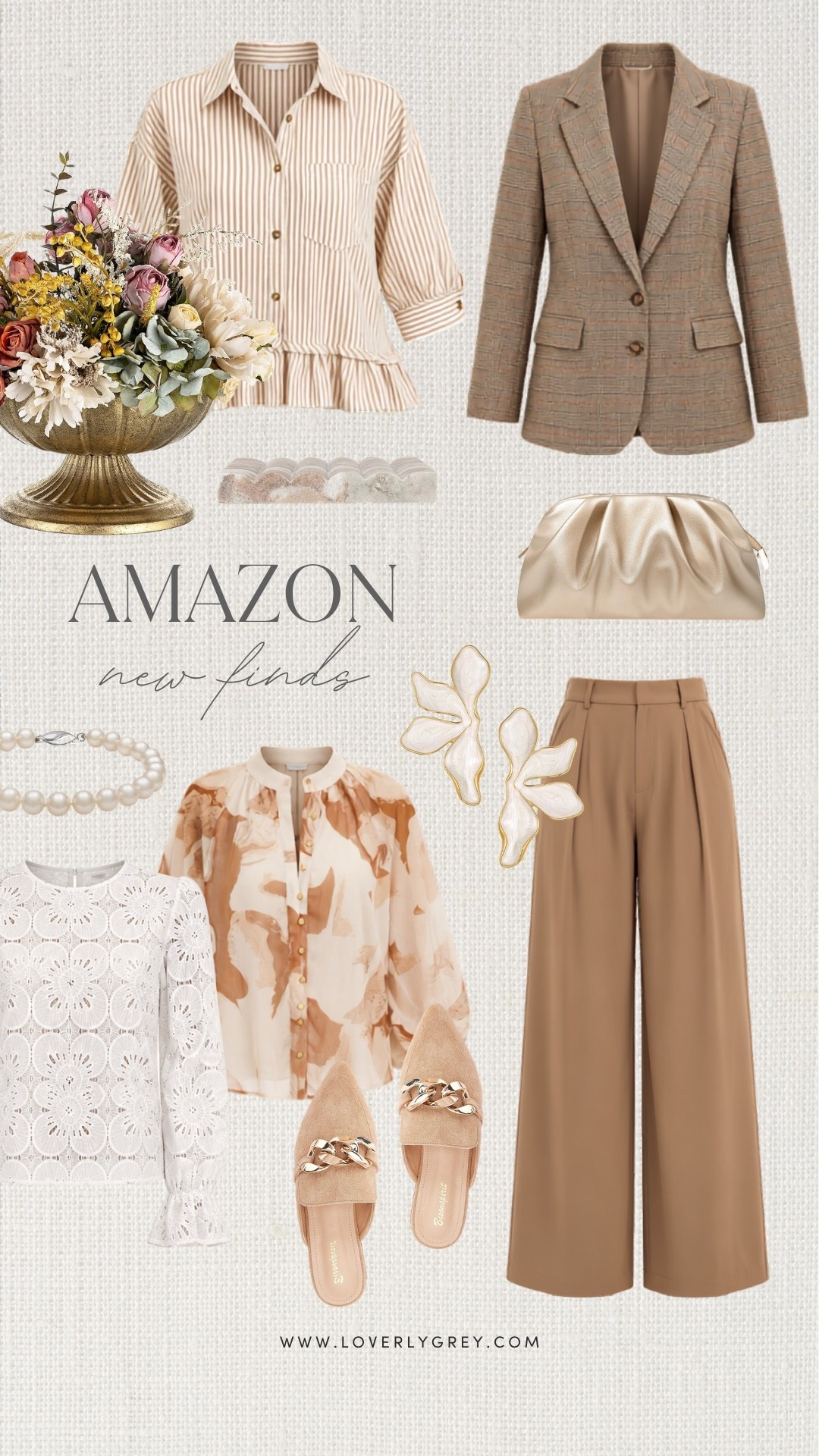 I’m loving these polished neutrals for fall! The striped blouse, plaid blazer, wide leg trousers, lace top and neutral accessories are such good Amazon fall fashion finds for work, dinners and everyday outfits. So many easy pieces to mix into a fall capsule wardrobe.

#LTKSeasonal #LTKootd