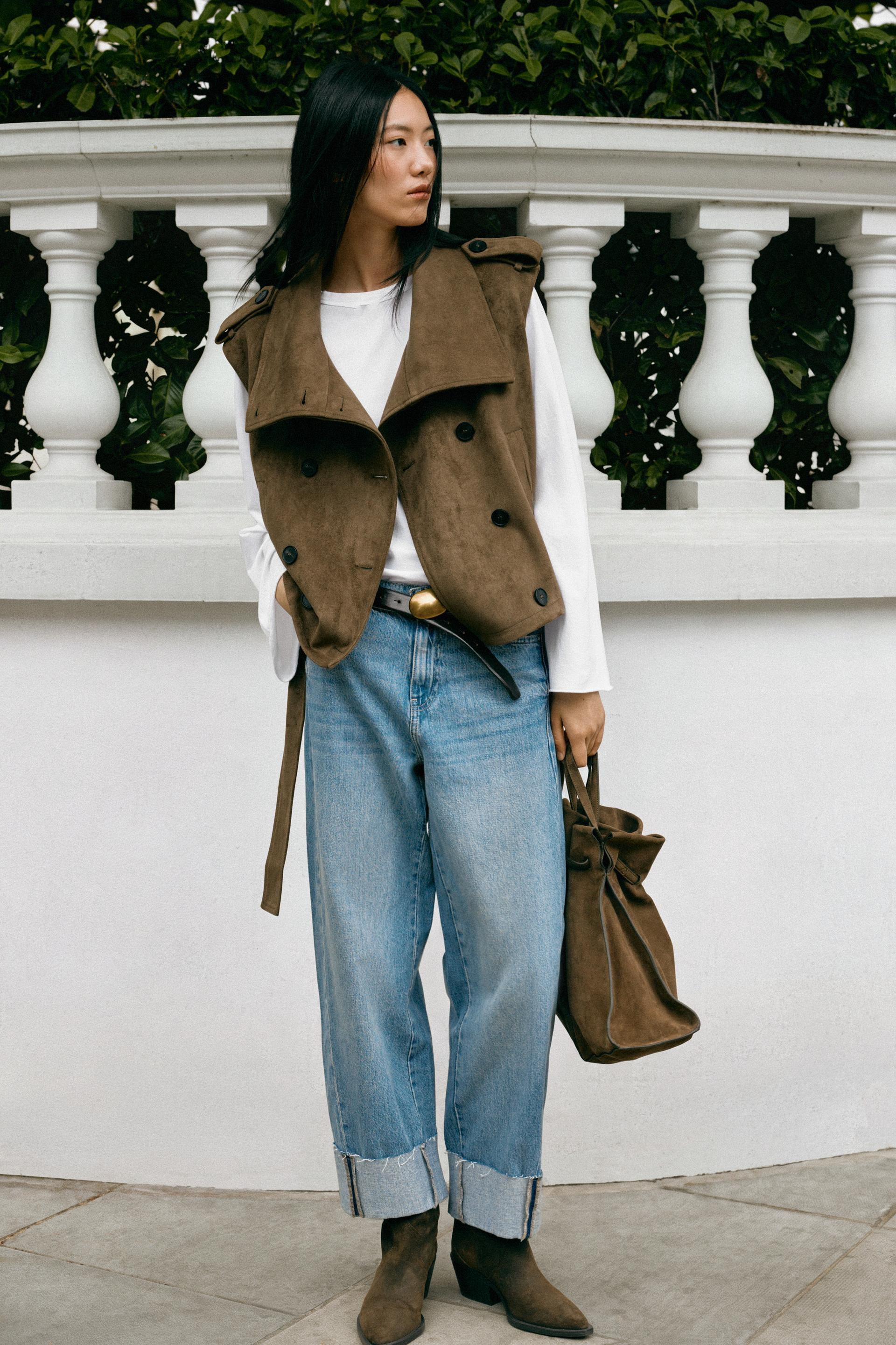Zara - Faux Suede Belted Vest - Khaki - M - Woman | Zara US