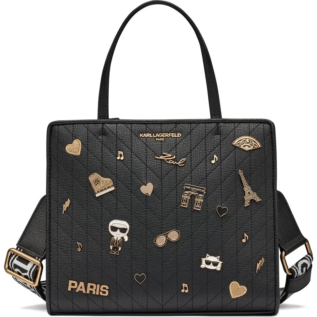 KARL LAGERFELD PARIS Maybelle Satchel in Black/gold at Nordstrom | Nordstrom