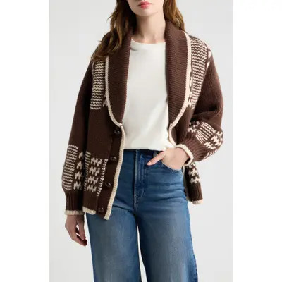 THE GREAT. The Chalet Cardigan Sweater in Walnut And Cream at Nordstrom, Size X-Large | Nordstrom
