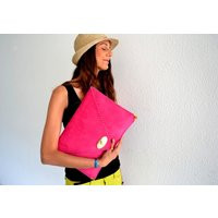 Handmade Fuchsia Suede Leather Clutch Large Business Bag | Etsy (US)