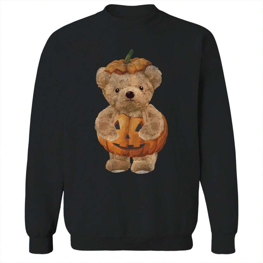 Social Collective Teddy Pumpkin Bear Halloween Unisex Graphic Cotton Pullover Sweatshirt | SHEIN