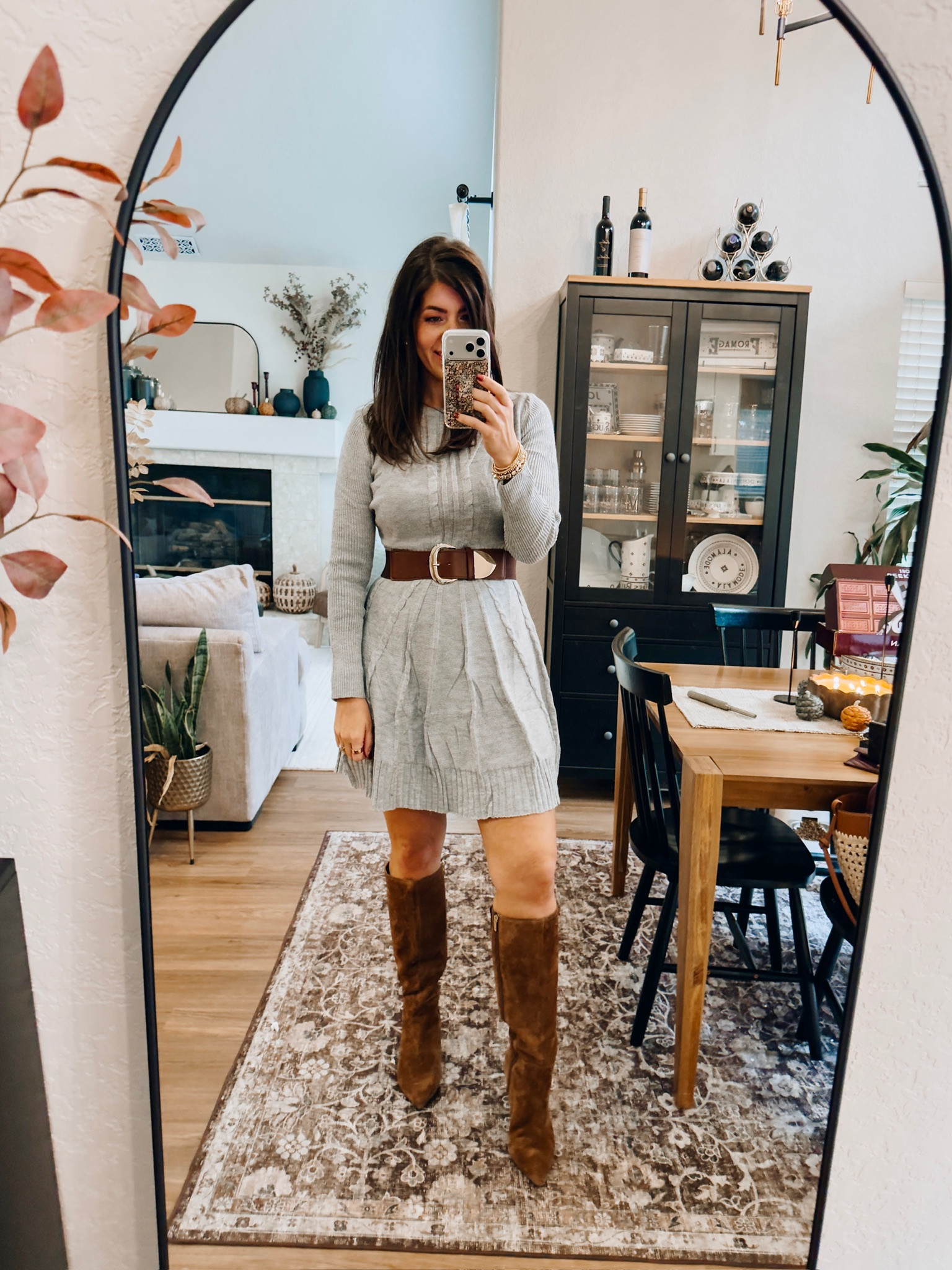 In a large dress and medium
Belt
Wide calf in the boot


fall outfits, family photos outfits, fall family photos, jeans, boots, thanksgiving outfit, fall dress, trending, midsize fall, fall outfit inspo, midsize style, casual outfit, fall colors, sweater weather, midsize fashion, fall fashion, fall chic, easy outfit, mom style, midsize mom, trending fall fashion, sweater dress, knee high boots, suede, brown belt

#LTKStyleTip 

#LTKSeasonal #LTKMidsize