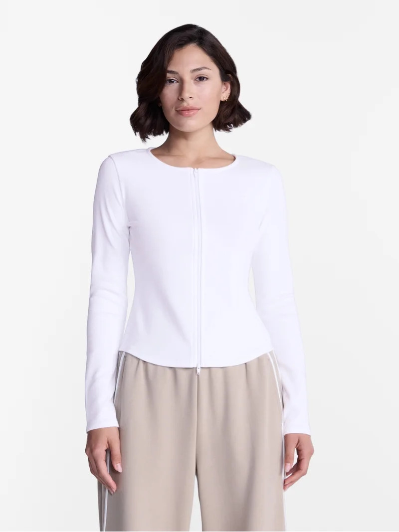 Avia Women's Ribbed Zip Front Cardigan with Long Sleeves, Sizes XS-XXXL | Walmart (US)