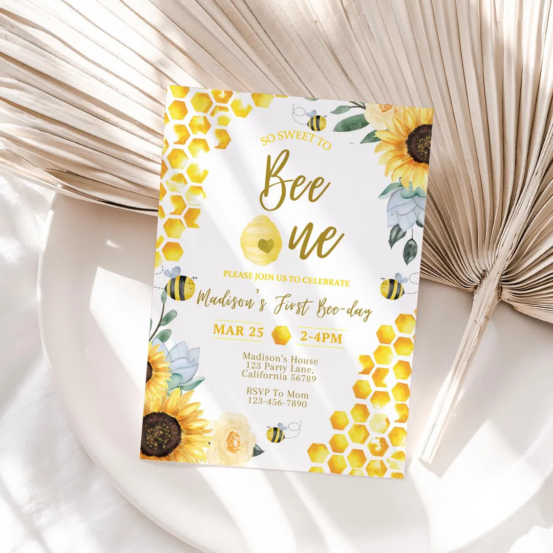 Bee First Birthday Invite First Bee Day Invitation Honey Bee 1st Birthday Invite Sweet to Bee One... | Etsy (US)