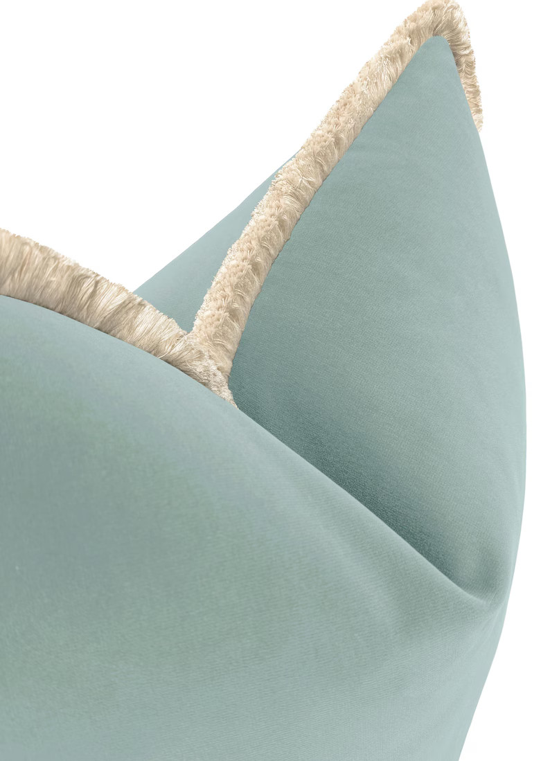 Signature Velvet // Spa Blue With Fringe Pillow | Blue Velvet Pillow | Throw Pillow | Cotton Velv... | Etsy (US)