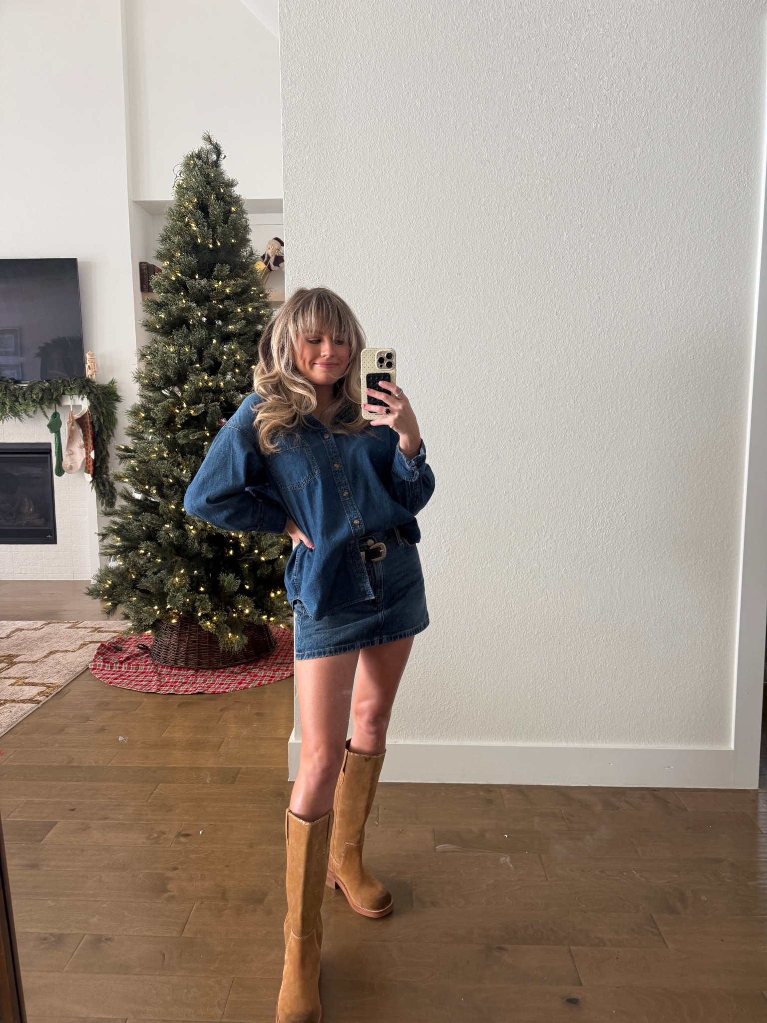 Thanksgiving ootd, mini skirt, denim outfit, fall styles, boots, denim looks, belts 
#ootd #Aritzia #boots #freepeople #denim  #belts 

Boots: size half size down
Everything else true to size! 



#LTKootd #LTKHoliday #LTKmomlife