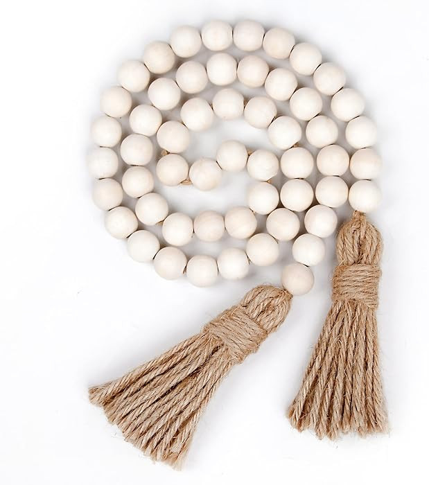 Wood Bead Garland Farmhouse Beads with Tassels,Farmhouse Tassel Garland Country Wall Hanging Deco... | Amazon (US)
