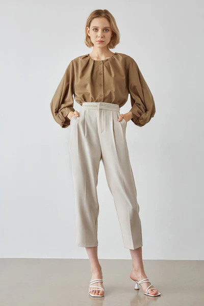Kyndall Beige Straight Leg Pants | J.ING
