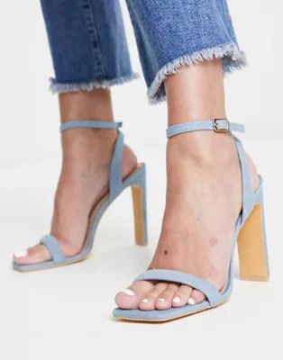 Glamorous strappy heel sandals in denim blue | ASOS (Global)