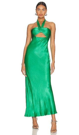 Lana Ruched Halter Midi Dress in Tree Green | Revolve Clothing (Global)