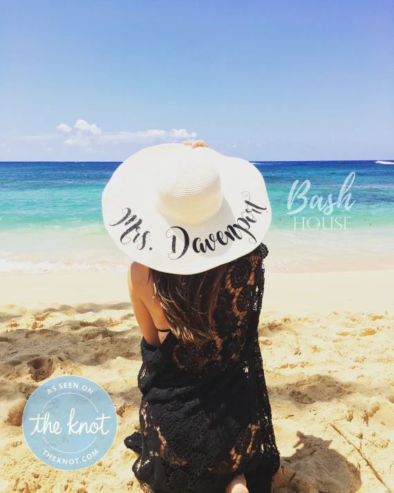 Honeymoon Beach Hat - Floppy Hat - Mrs. Beach Hat - Personalized Floppy Hat - Personalized Bride ... | Etsy (US)