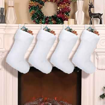 JOVITEC 20 Inch Faux Fur Christmas Stockings Snowy Stocking Xmas Fireplace Hanging Stocking for H... | Amazon (US)