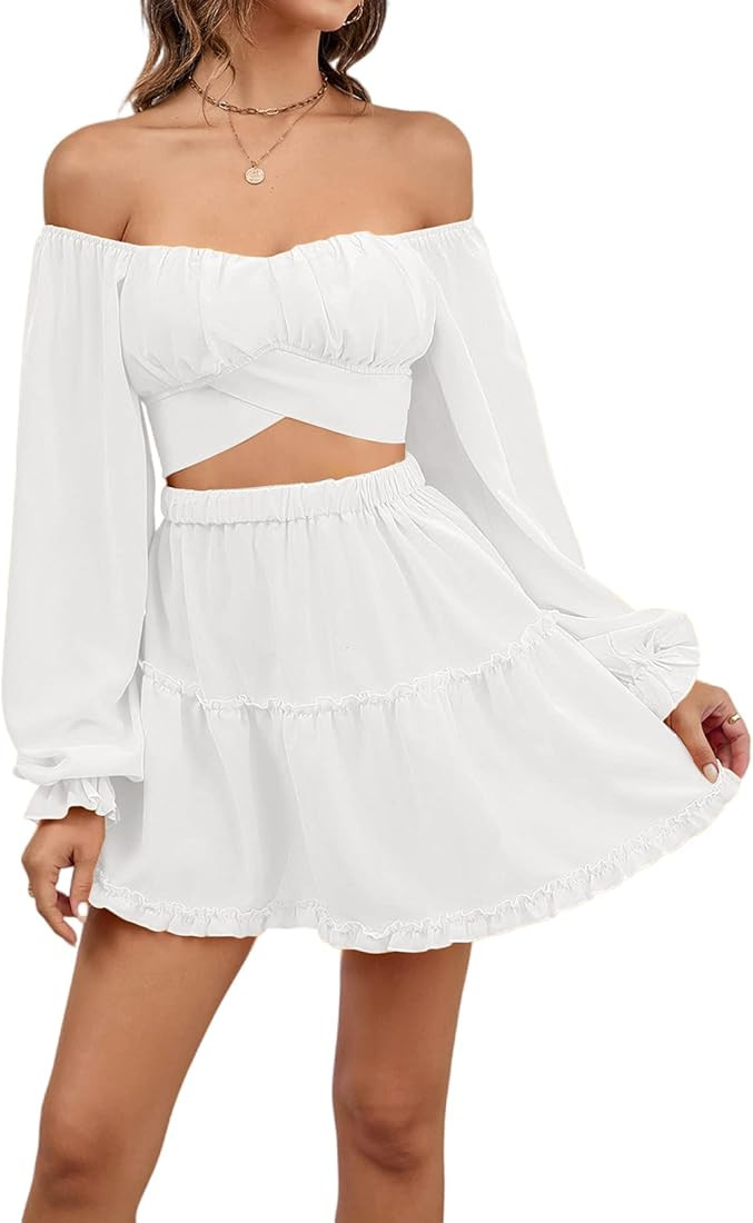 LYANER Women's 2 Piece Outfits Self Tie Knot Crop Top and Mini Skirt Set | Amazon (US)