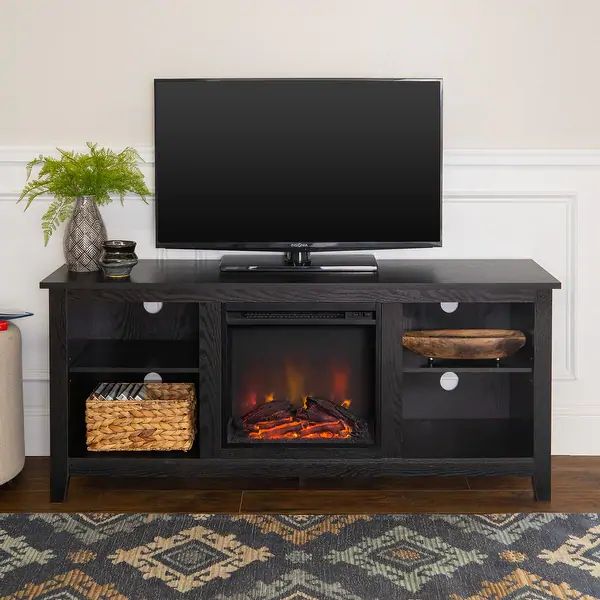 Porch & Den Roosevelt Black 58-inch Fireplace TV Stand Console | Bed Bath & Beyond