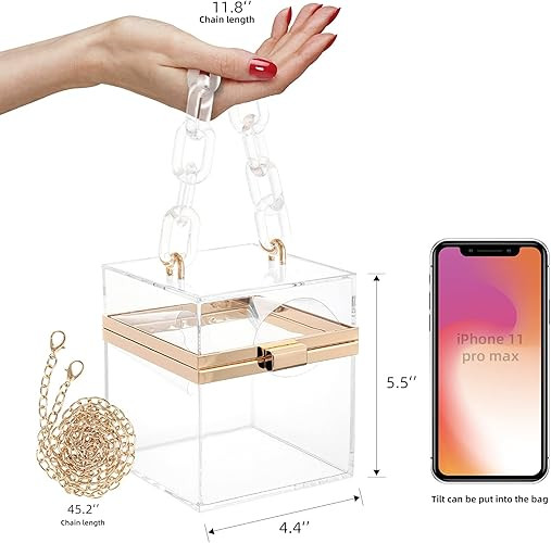 WJCD Cute Clear Acrylic Plastic Neon Hard Frame Party Clutch Purse with Gold Chain Strap | Amazon (US)