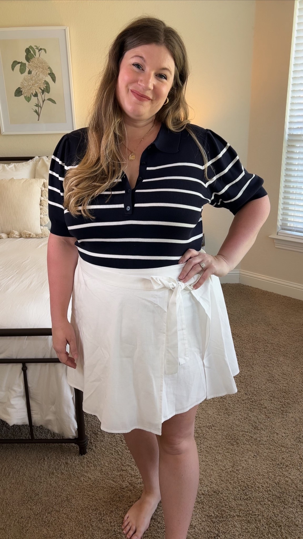 Such a classic navy and white striped sweater tee with a Henley button front and slight puff sleeve. 

Comes in sizes xs through xxl. I’m in the xxl. The skirt is old from target! 

#LTKPlusSize #LTKMidsize #LTKFindsUnder50