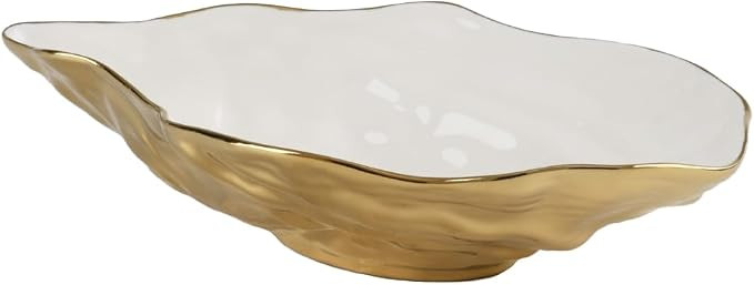 Pampa Bay Porcelain Medium Oyster Bowl, 11.25 x 7 Inch, White/Gold Tone, Oven and Dishwasher Safe | Amazon (US)