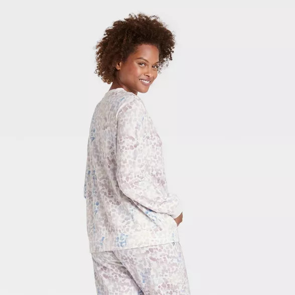 Women's Animal Print Beautifully Soft Fleece Lounge Sweatshirt - Stars Above™ Cream | Target