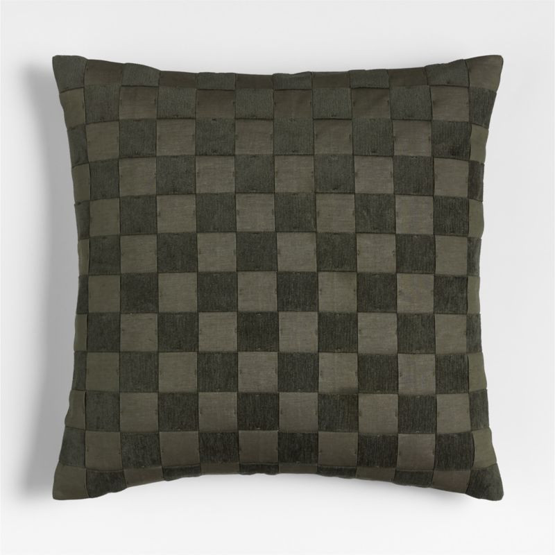 Tonal Checkerboard Organic Cotton Linen Blend 23"x23" Burnt Green Throw Pillow with Feather Inser... | Crate & Barrel