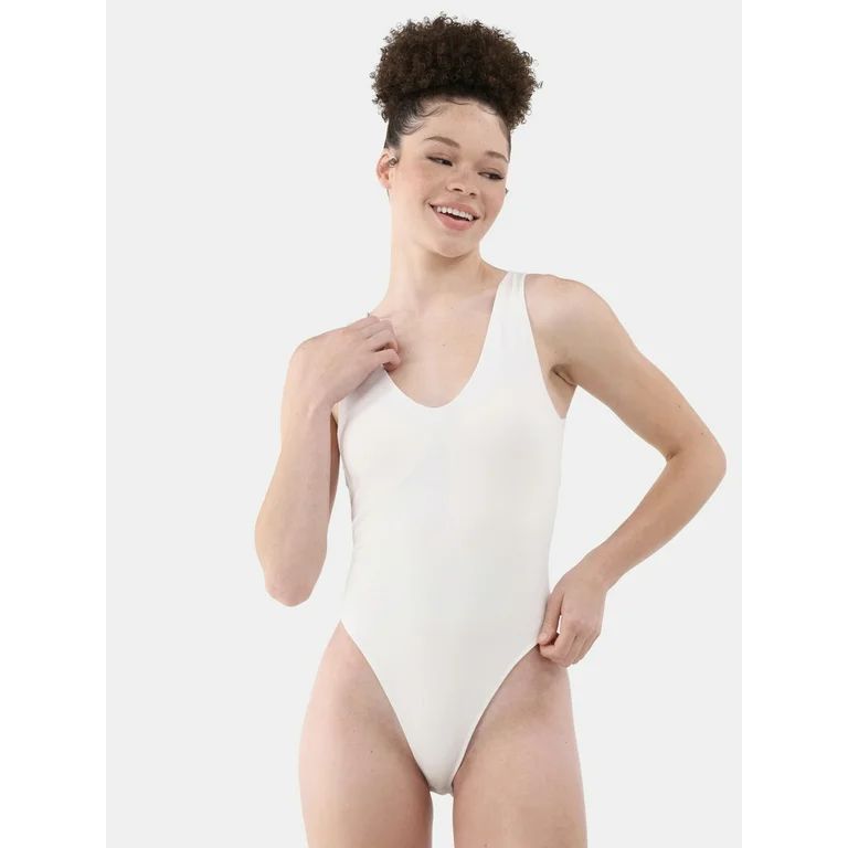 No Boundaries Seamless Double Layer V-Neck Bodysuit, Women's and Women's Plus | Walmart (US)