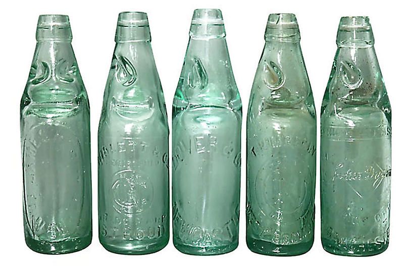 Antique Codd-Neck Soda Bottles, S/5 | One Kings Lane