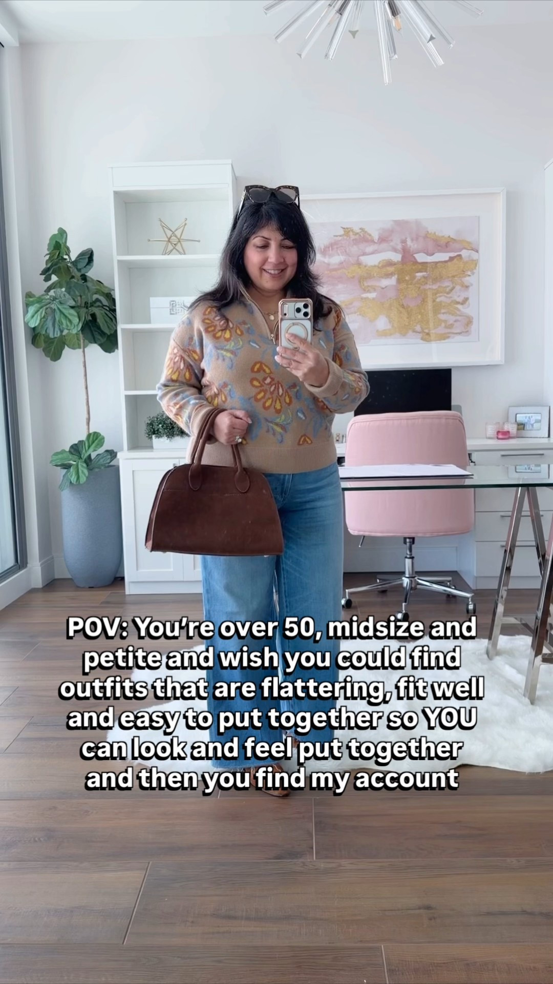 Love this beautiful sweater for fall and winter outfits. Such a pretty print that can be worn with jeans or pants. A nice sweater for business casual workwear too. 

Avara sweater size large. Paige Anessa jeans size 32 petite. J. Crew brown suede boots. Amazon brown suede bag. Miu Miu sunglasses.

#LTKMidsize #LTKOver40 #LTKPetite