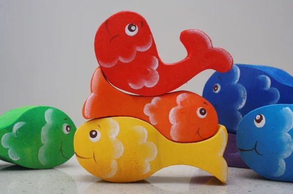 Rainbow Fish Stacker Montessori Baby Toys, Wooden Rainbow Stacking Toy Fish Decor, Animal Buildin... | Etsy (US)