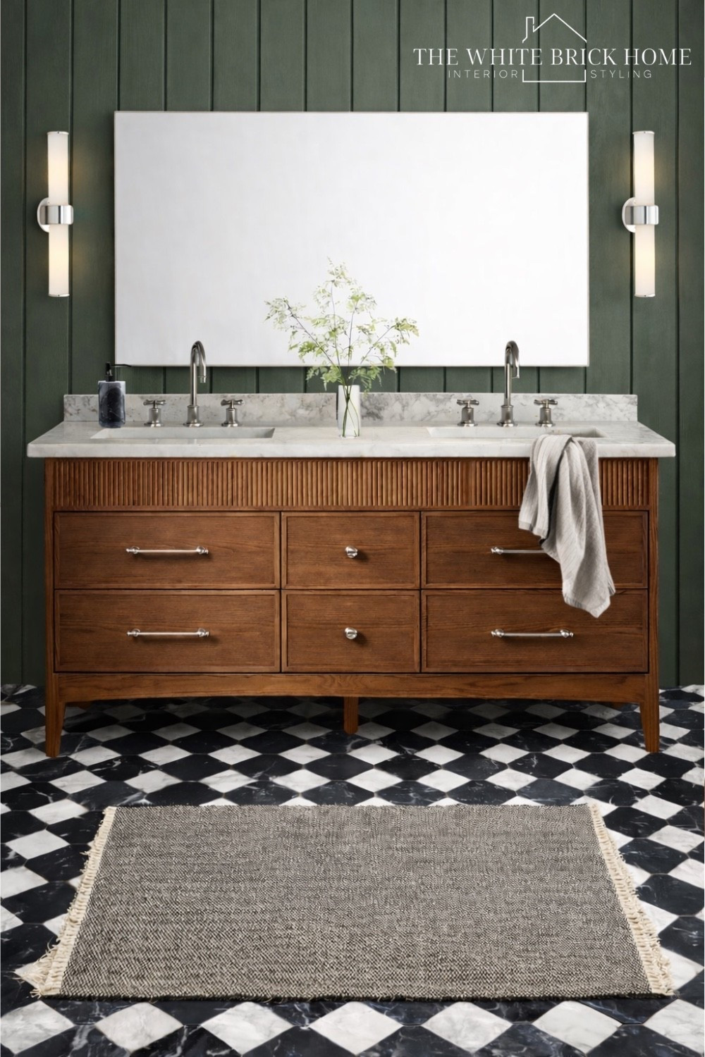 A rich wood vanity paired with olive green parenting, classic marble flooring, and nickel finishes creates a rimless bathroom that feels both bold and refined. 

🖤🖤

Bath, bathroom, bathroom decor, bathroom ideas, bathroom design, bathroom lighting, bathroom wall sconce, bathroom vanity, bathroom mirror, bathroom flooring, bathroom design ideas, home decor, home design, bathroom accessories, primary bathroom, pottery barn, rejuvenation, wayfair, cb2 


#LTKHome #LTKFindsUnder100 #LTKSaleAlert