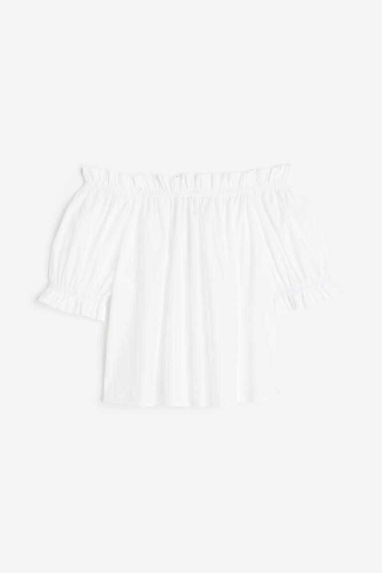 Schulterfreies Shirt mit Volantbesatz - Kurzarm - Kurz - Weiß - Ladies | H&M DE | H&M (DE, AT, CH, NL, FI)