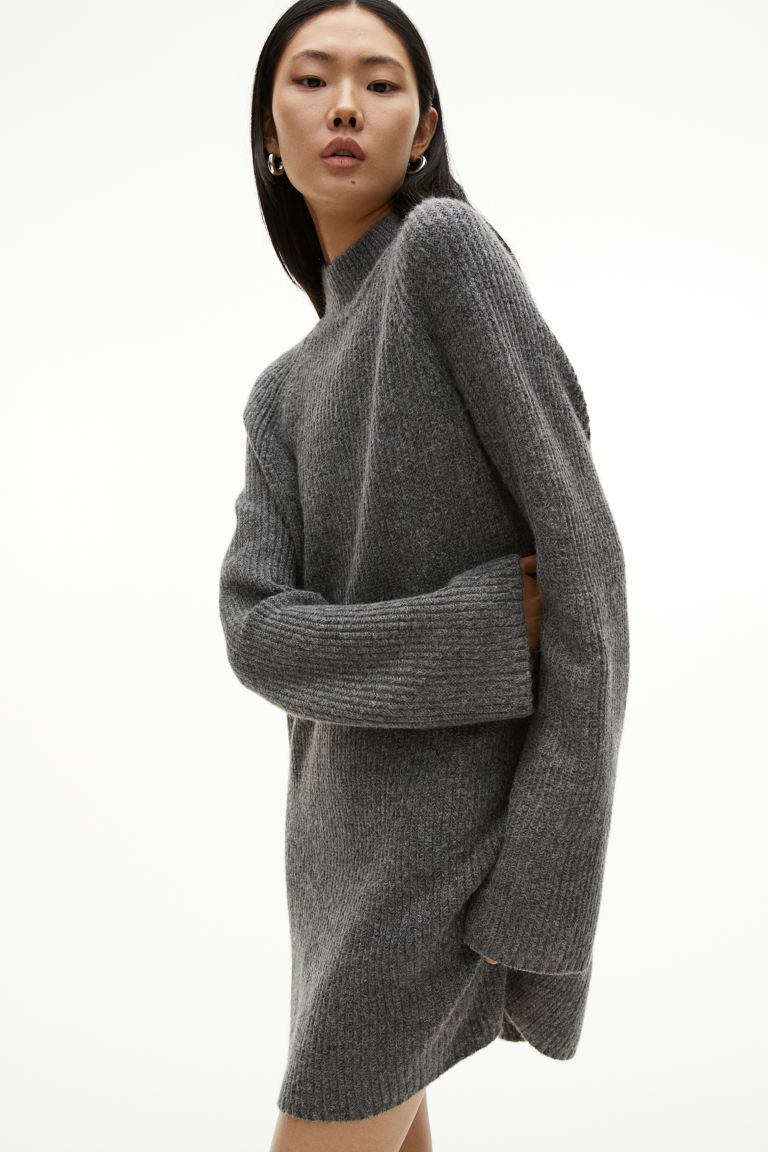 Rib-knit Mock Turtleneck Dress - Dark gray melange - Ladies | H&M US | H&M (US + CA)