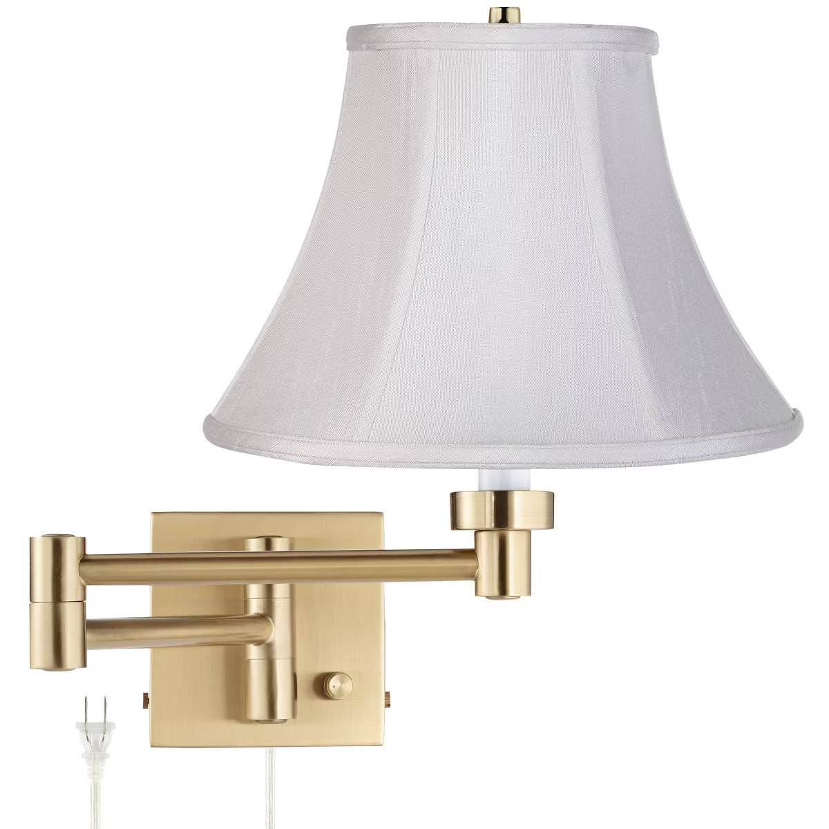 Barnes and Ivy Modern Swing Arm Wall Lamp Warm Antique Brass Plug-In Light Fixture White Fabric B... | Target