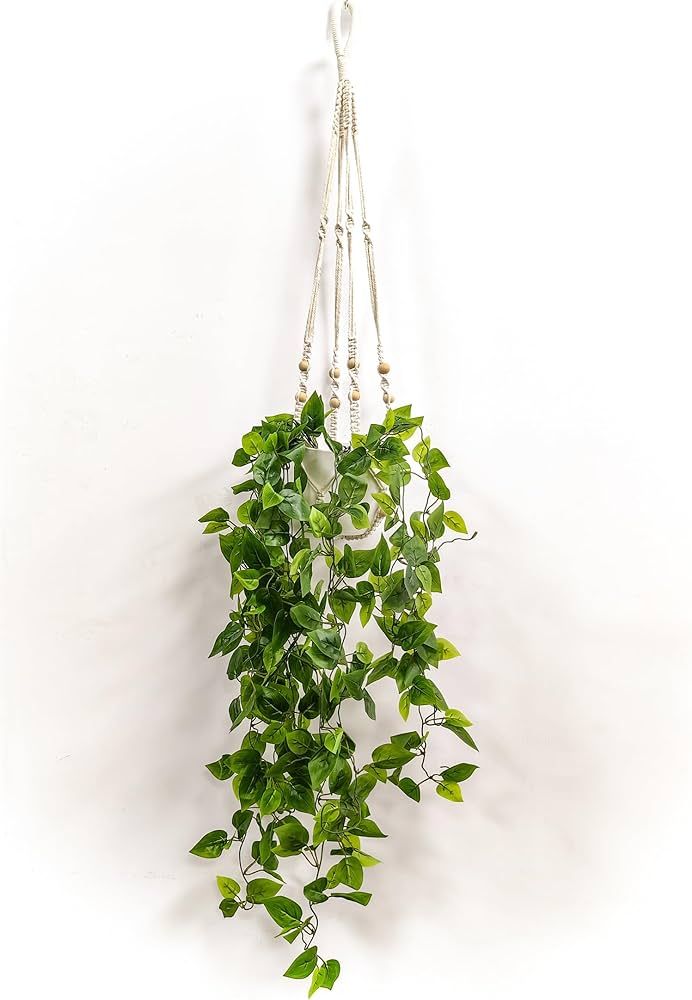 Fake Hanging Plants Artificial Plants for Home Decor Macrame Plant Hanger with Fake Vines Faux Ha... | Amazon (US)
