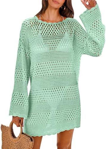 ANRABESS Women Swimsuit Crochet Swim Cover Up 2026 Summer Bathing Suit Swimwear Mesh Knit Beach D... | Amazon (US)
