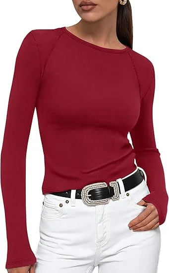 PRETTYGARDEN Women's Long Sleeve T Shirts Fall Clothes Casual Crewneck Ribbed Knit Slim Fitted Ba... | Walmart (US)
