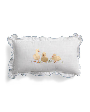 9x16 Embroidered Ducks Striped Ruffle Pillow | TJ Maxx