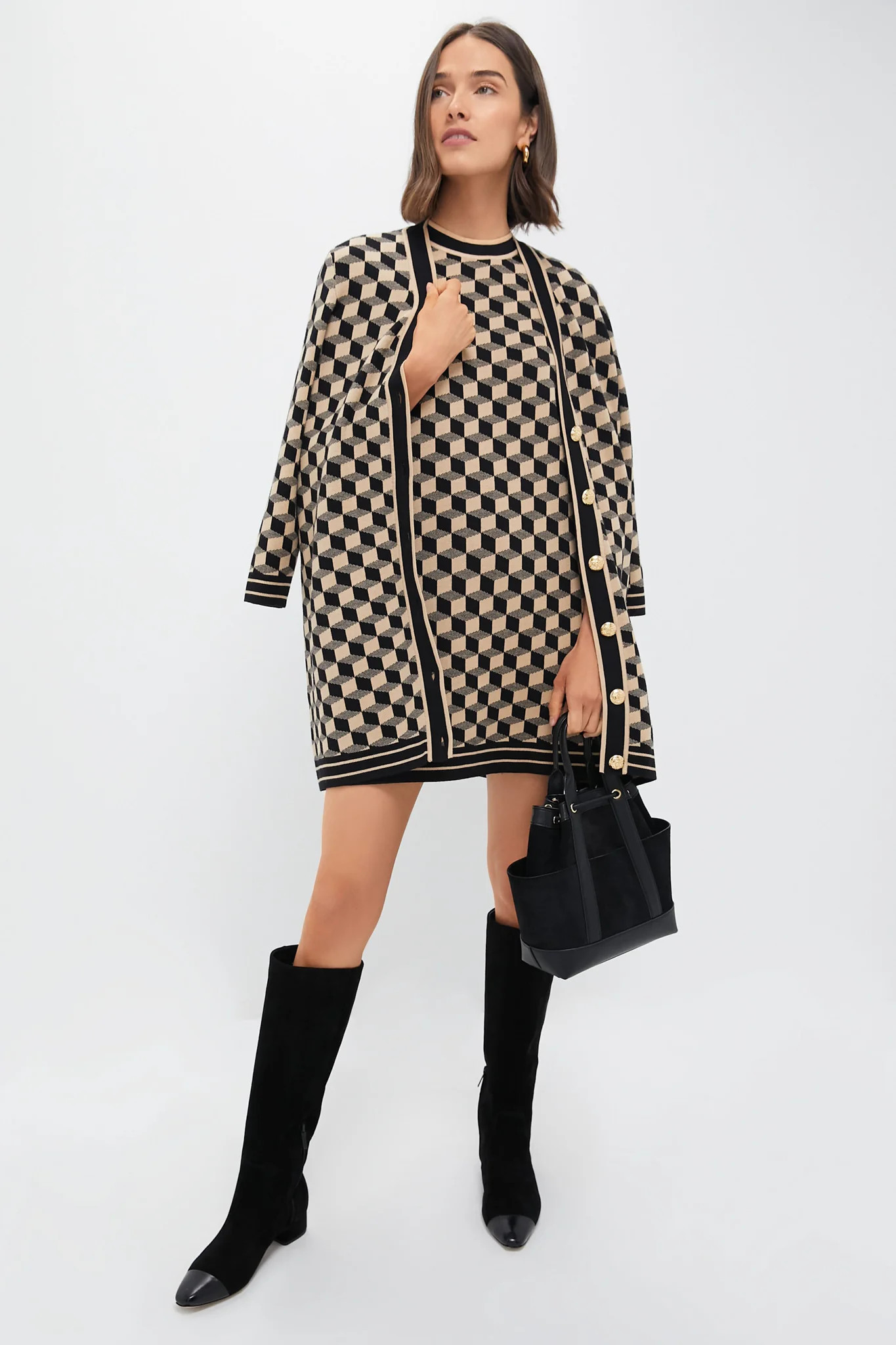 Onyx and Camel Knit Geo Liv Cardigan | Tuckernuck (US)