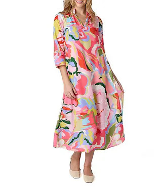 Fia Caftan Split V Neck Ankle Length Caftan Dress | Dillard's