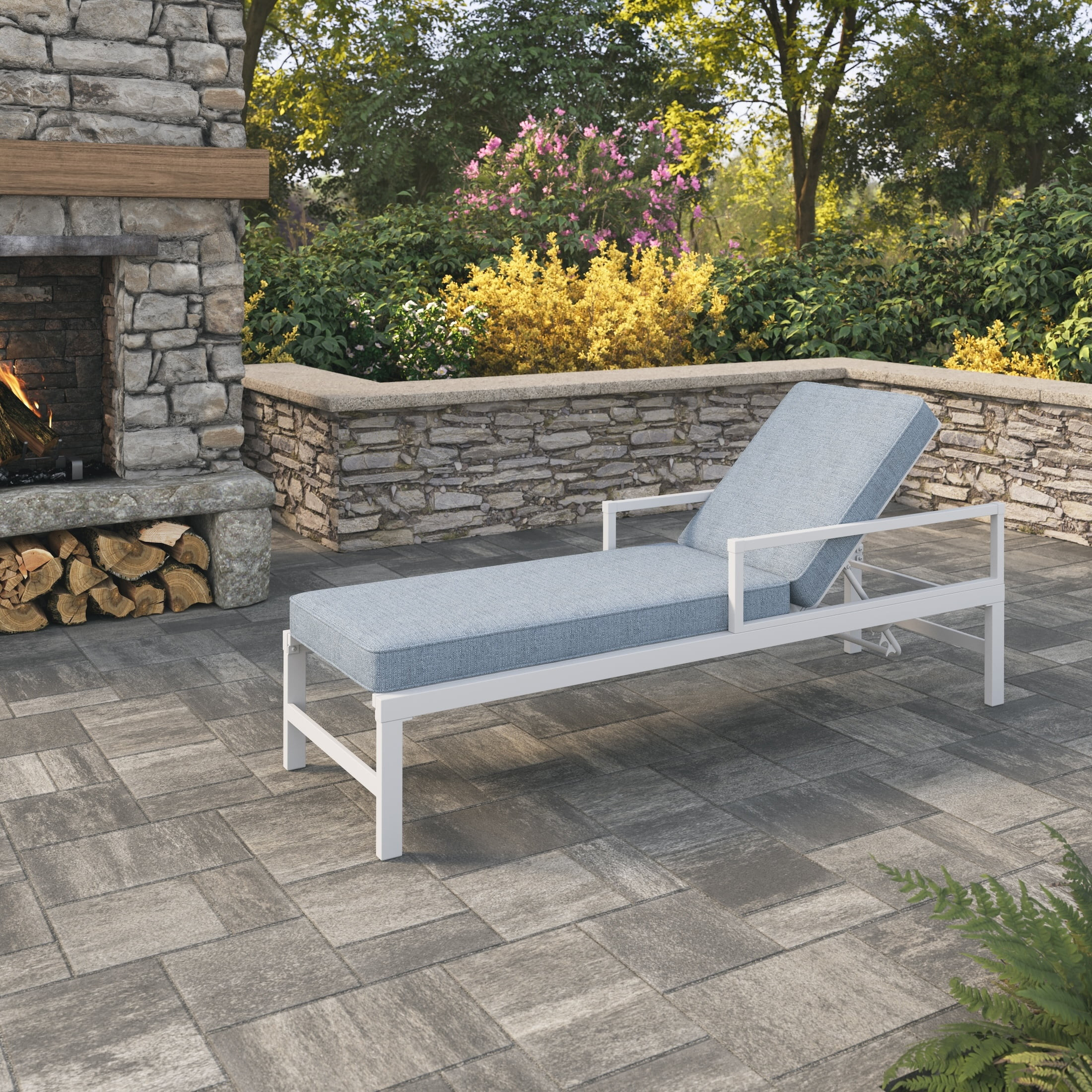 My Texas House Cambria Steel Outdoor Chaise Lounge, White | Walmart (US)