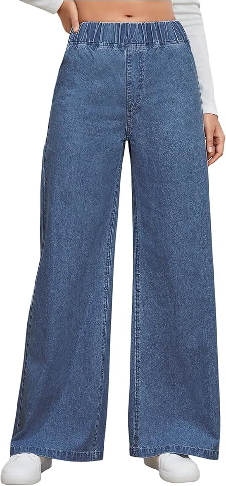 Milumia Women's Wide Leg Baggy Jeans Elastic High Waisted Casual Denim Pants Long Trousers | Amazon (US)