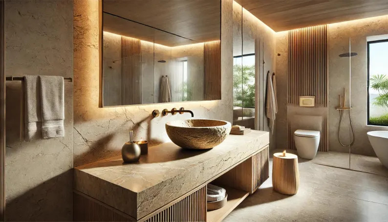 Hand Carved Natural Stone Sink, Travertine Bathroom Vessel Sink 40x45cm, Rustic Vanity Basin, Uni... | Etsy (US)