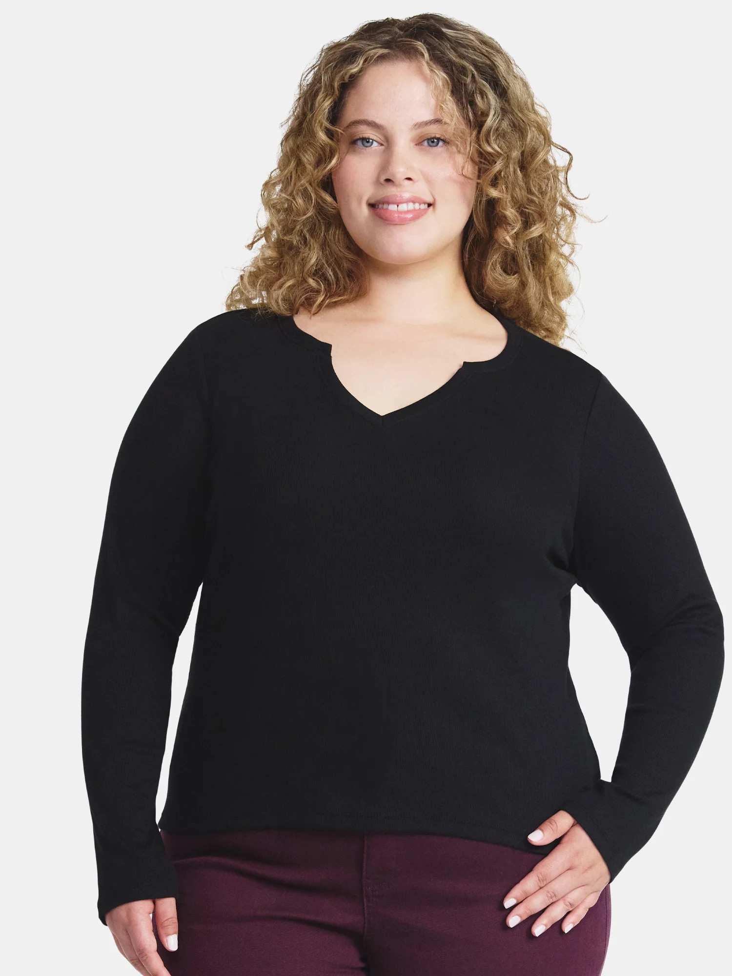 Terra & Sky Women's Plus Long Sleeve Notch Neck Top, Sizes 0X-5X | Walmart (US)