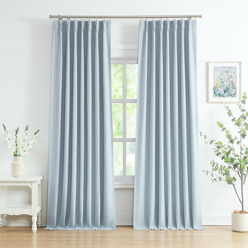 WEST LAKE Extra Long Dusty Blue Bailey Pinch Pleated Full Blackout Curtains with Liners 108 Inche... | Amazon (US)