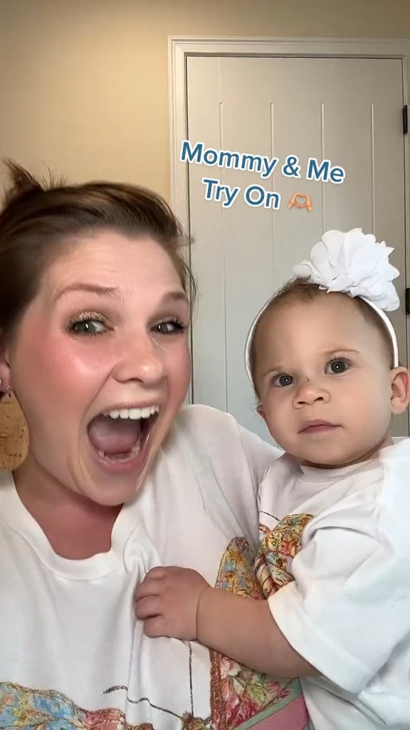 Obsessed with this mommy + me collection!! 🫶🏼 I’m wearing an XL in the standard T & my 16 mo. old daughter is wearing a size 2T in the kids T! 

#LTKSeasonal #LTKfamily #LTKbaby